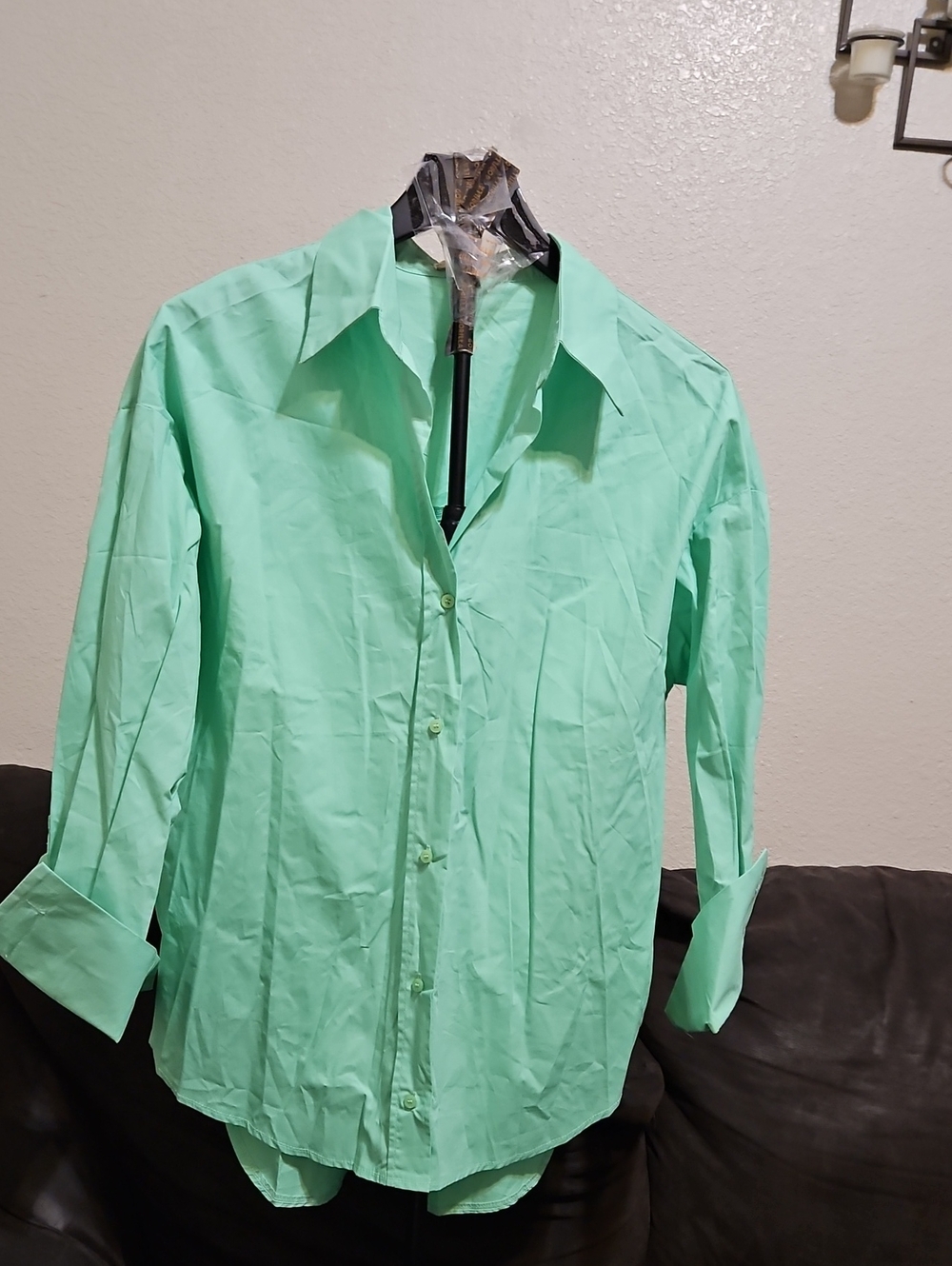 Tea n Cup Light Mint Green Long Sleeve Button-Down Shirt
